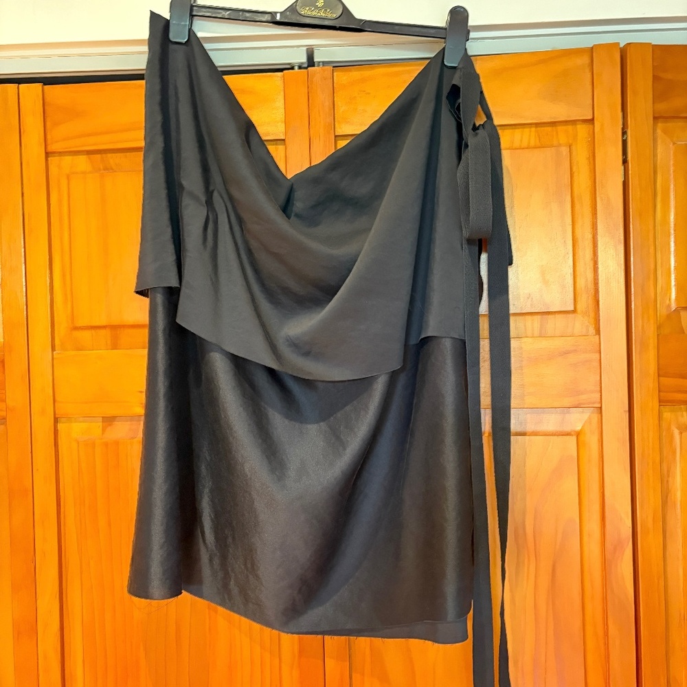 Brazeau Tricot Wrap Skirt in Silk and Cotton, Black, One Size, Apron Wrap